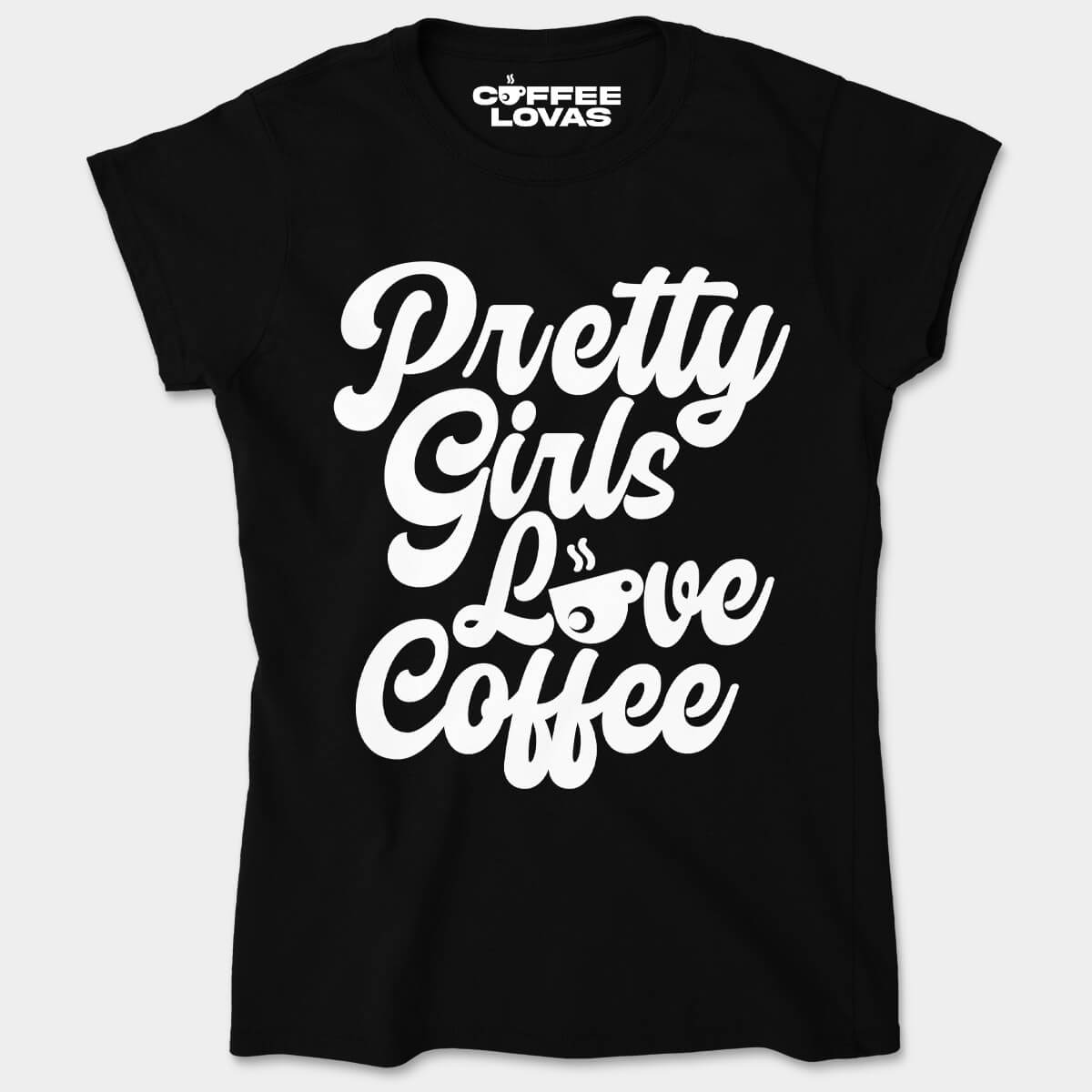 Black women’s tee with cute coffee cup graphic and flirty font