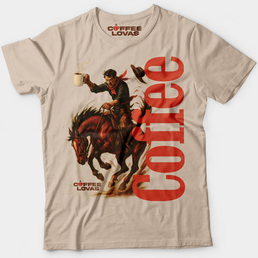 Vintage cowboy coffee tee for rugged caffeine lovers
