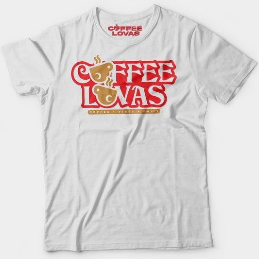 Coffee Vibes Daily shirt with bold red accents and retro font
