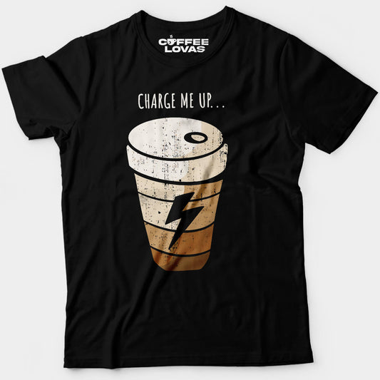 Black distressed style coffee shirt with power theme