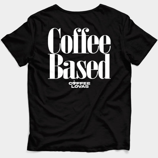 Oversized coffee based back print black tee with Coffee Lovas logo
