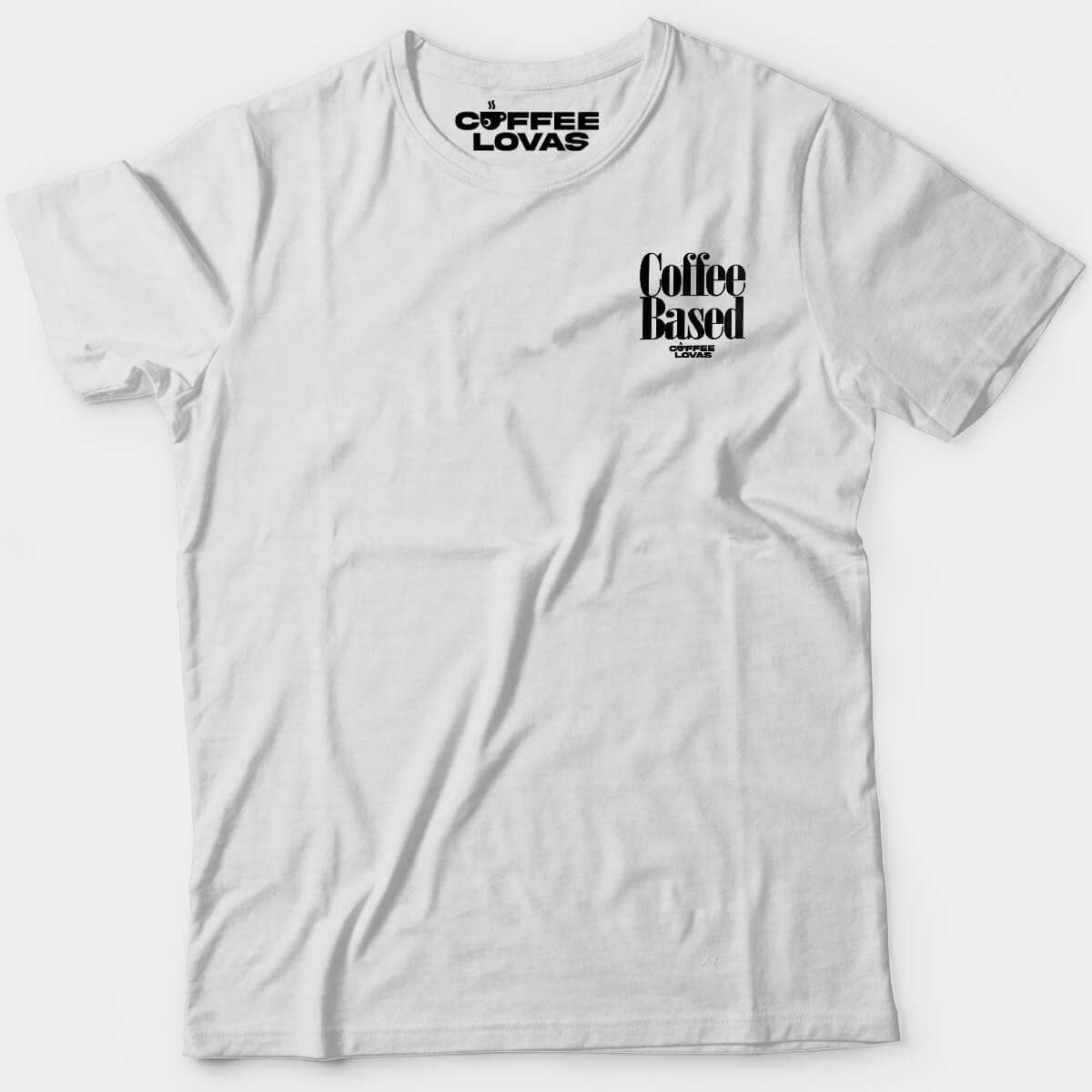 white Coffee Based t-shirt with minimalist front print