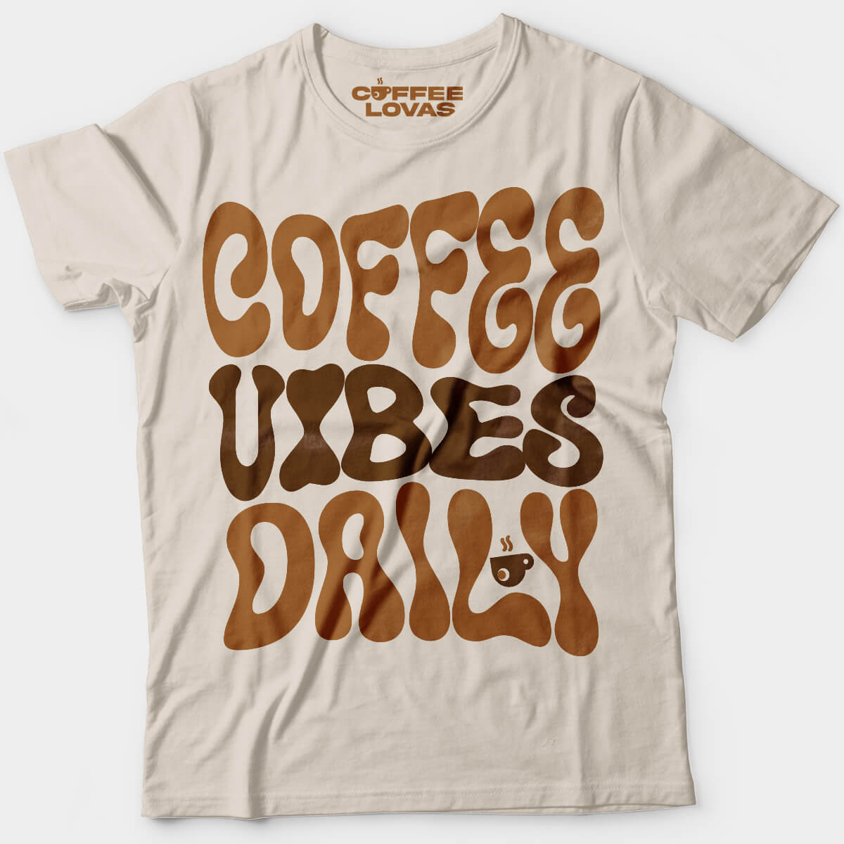 Coffee Lovas Natural shirt with groovy lettering and daily brew vibes