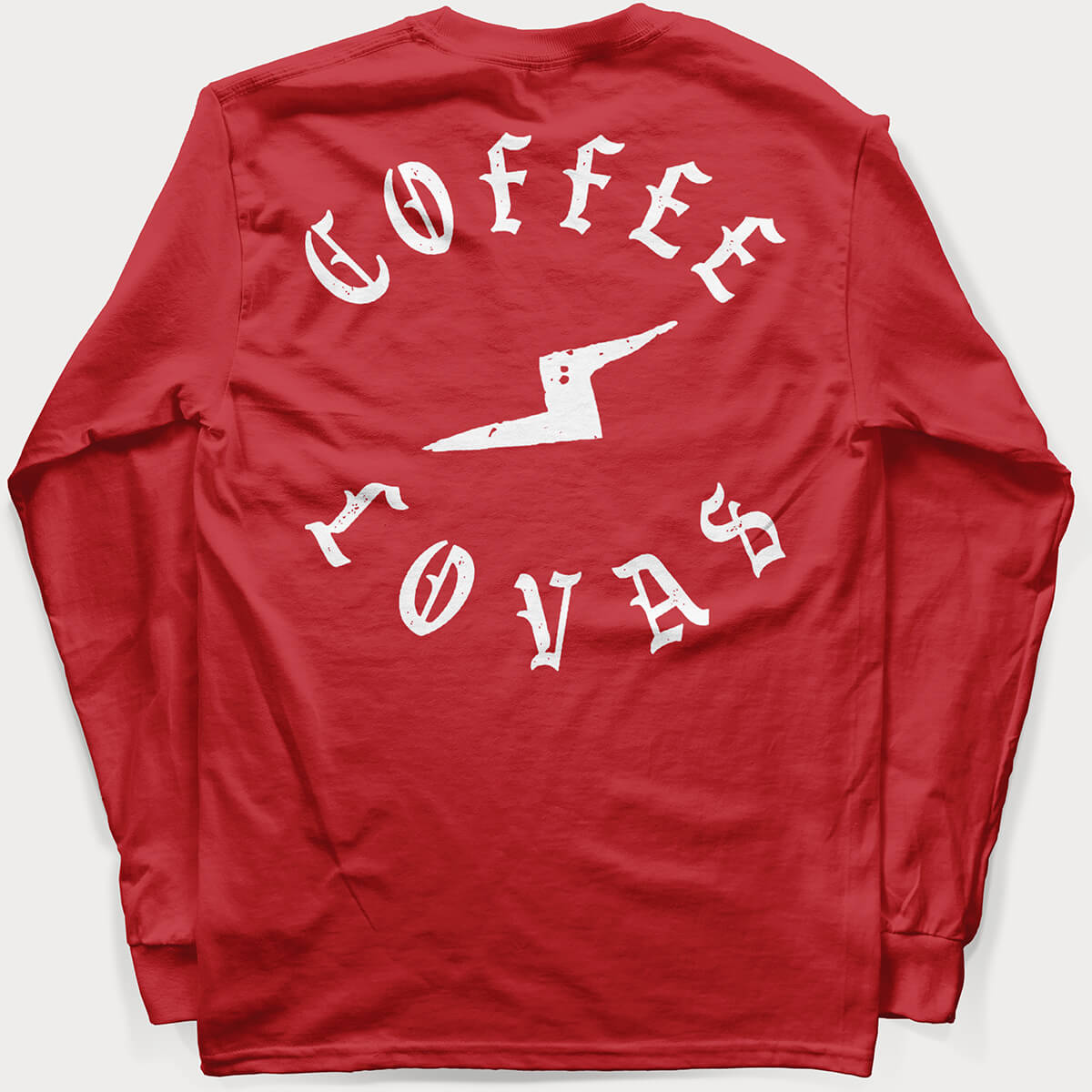 Coffee Lovas Bolt Long Sleeve Red T-Shirt - Back | Flat Lay