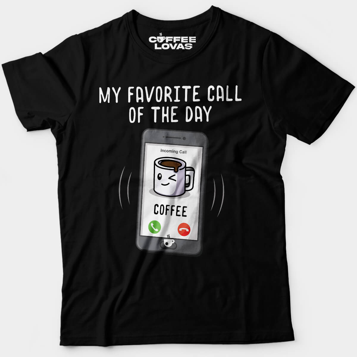 Black Coffee's Calling Tee - Playful coffee lover tee for caffeine enthusiasts - front view