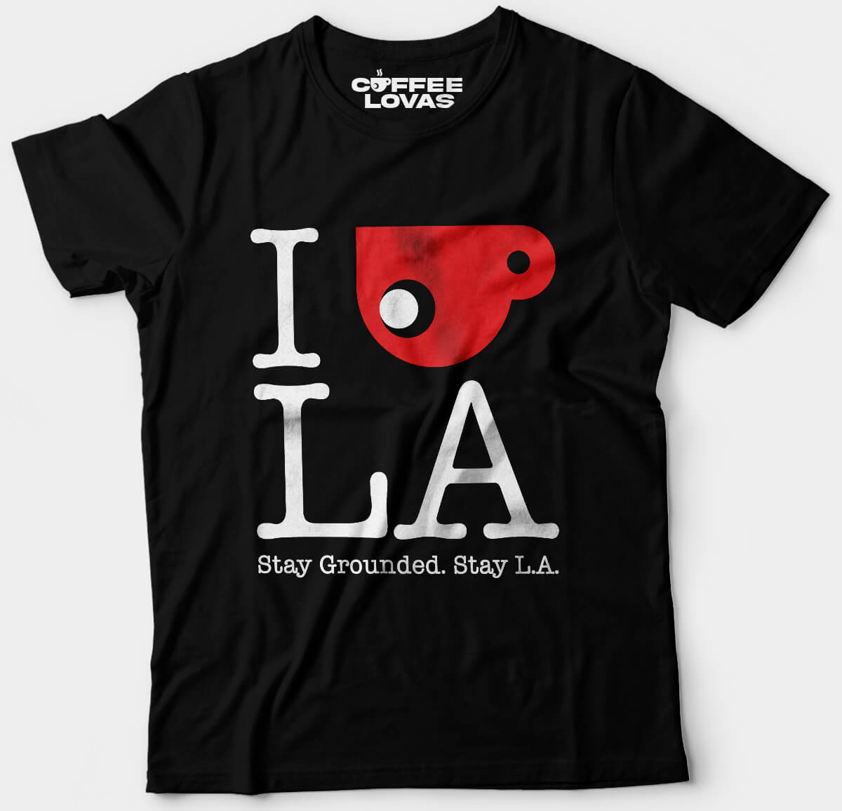 Black coffee and LA themed shirt with bold minimal print