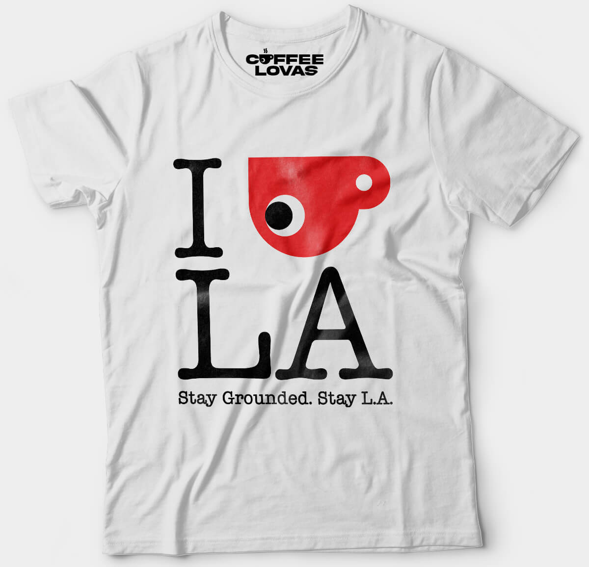 White unisex tee with Stay Grounded. Stay L.A. graphic