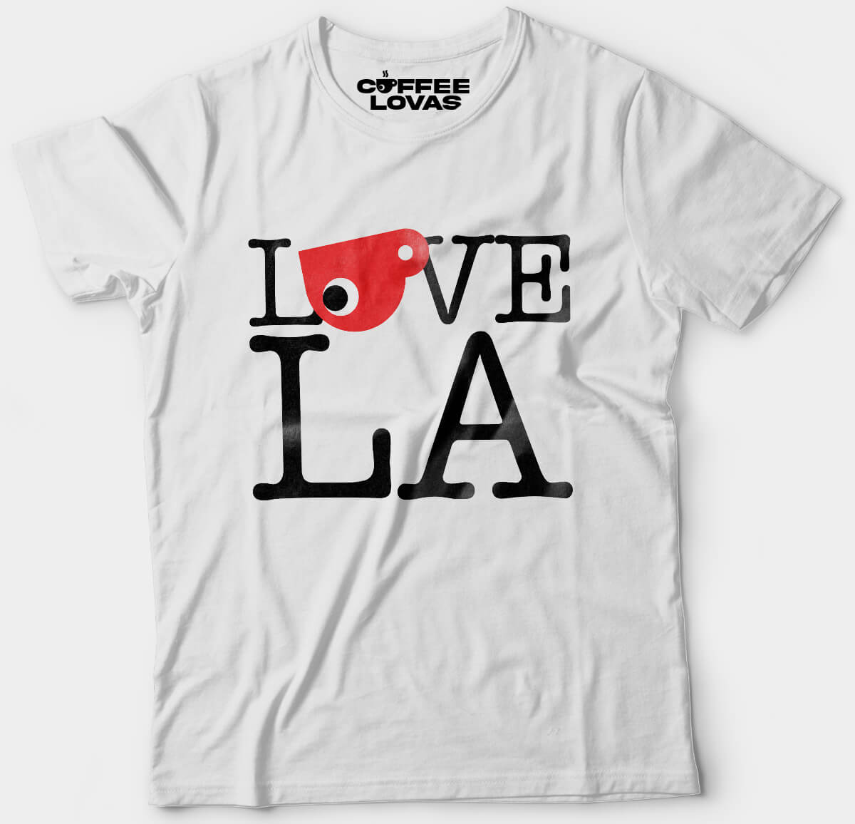 White Coffee Lovas tee with LA themed coffee design