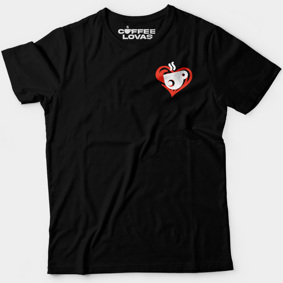 Black Love Me Like You Love Coffee unisex shirt with red tribal hearts and coffee theme front view